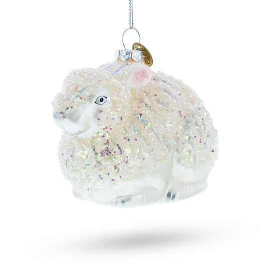 White Sparkling Bunny Blown Glass Christmas Ornament