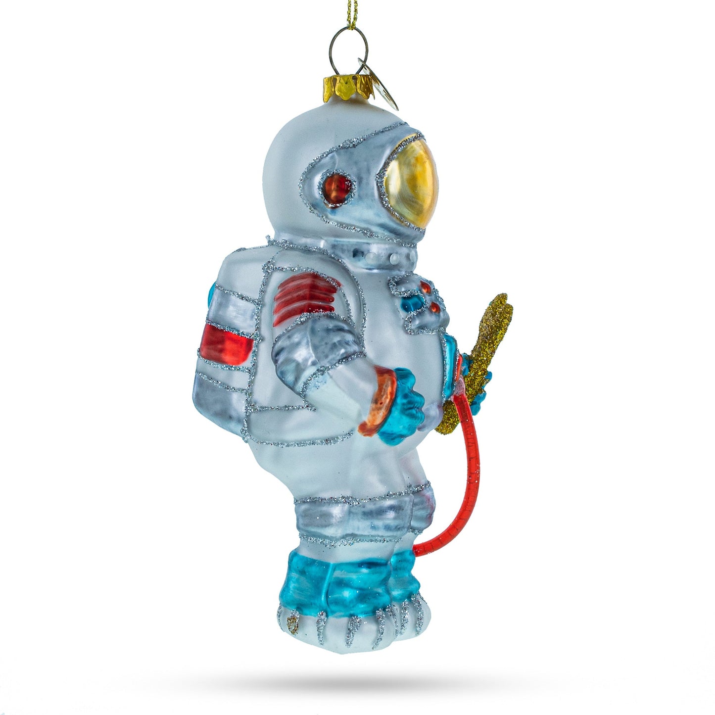 Cosmic Astronaut in Open Space Glass Christmas Ornament