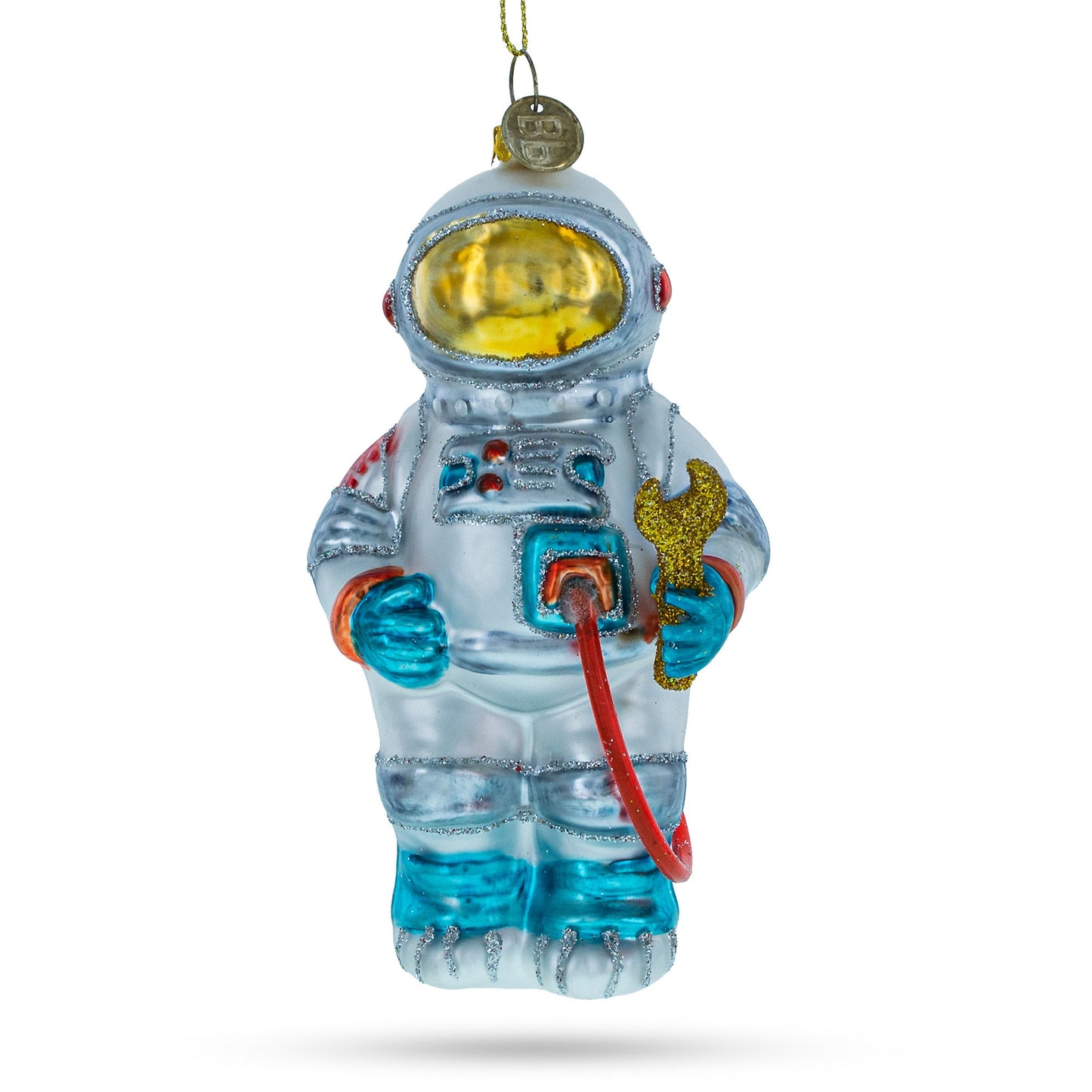 Cosmic Astronaut in Open Space Glass Christmas Ornament