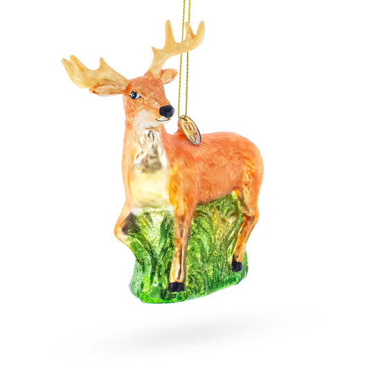 White-Tailed Deer Blown Glass Christmas Ornament