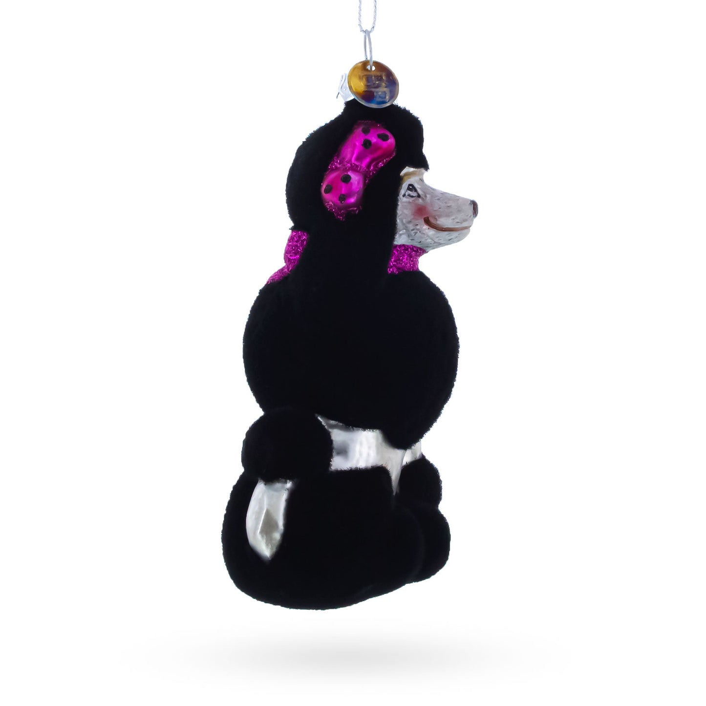 Black Poodle Dog with Faux Fur Glass Christmas Ornament