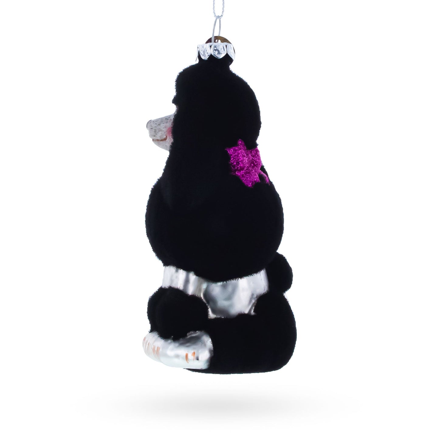 Black Poodle Dog with Faux Fur Glass Christmas Ornament