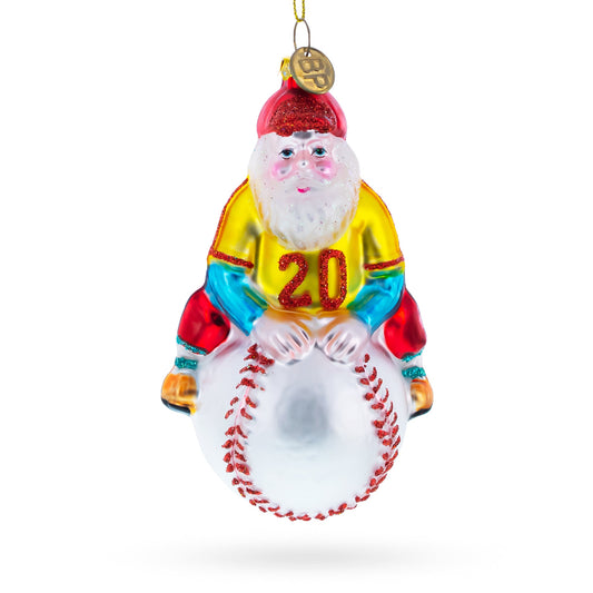 Santa Baseball Player Blown Glass Christmas Ornament