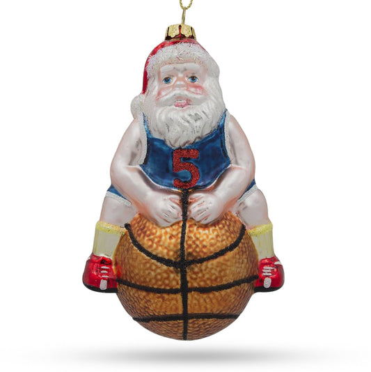 Santa Basketball Player Blown Glass Christmas Ornament