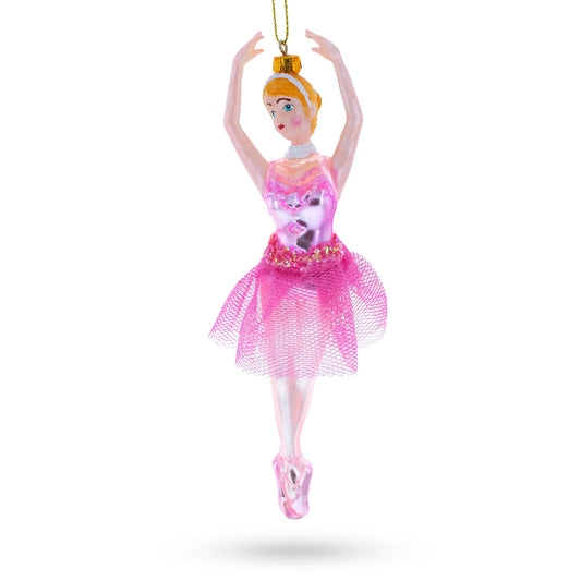 Dancing Ballerina in Pink Dress -Blown Glass Christmas Ornament