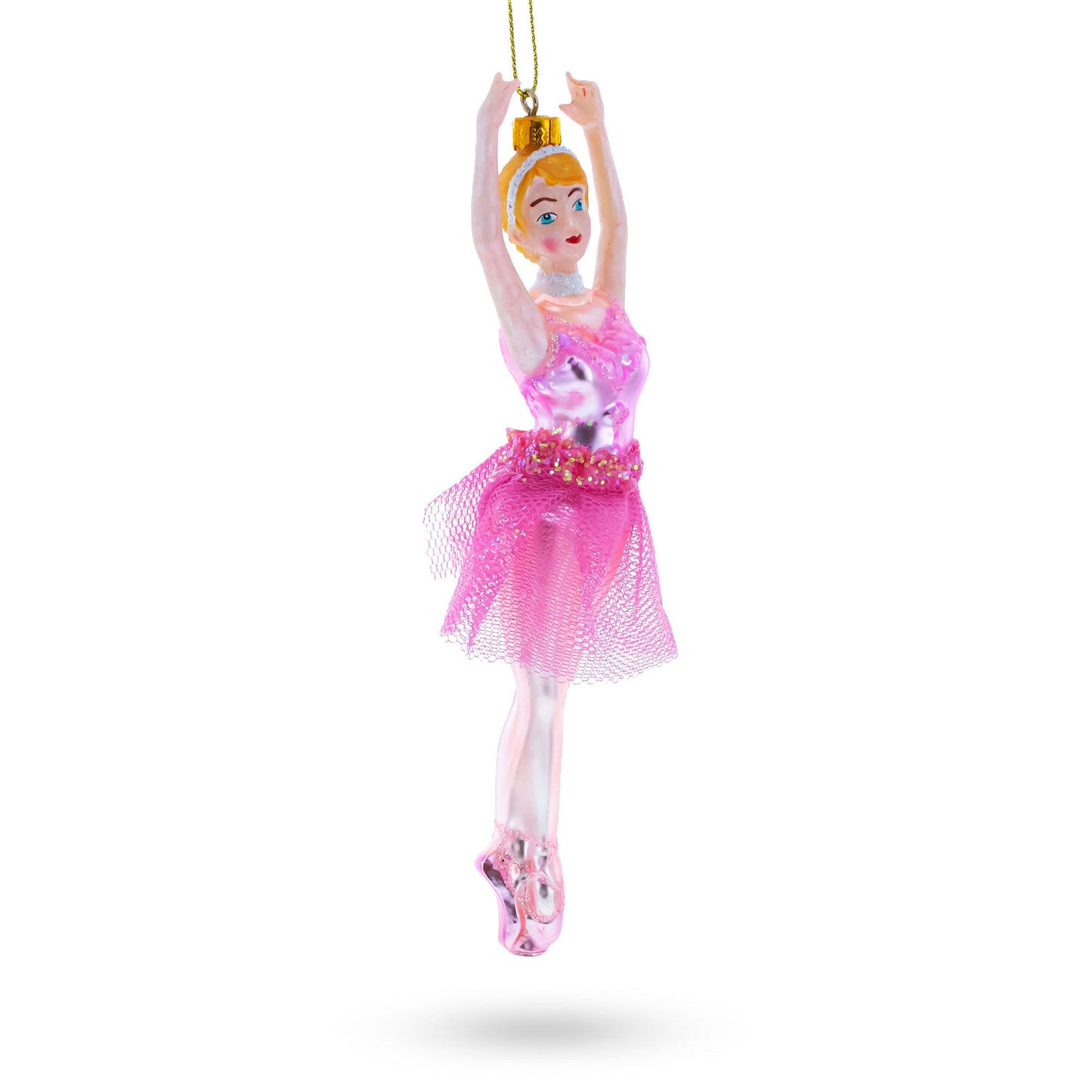 Dancing Ballerina in Pink Dress -Blown Glass Christmas Ornament