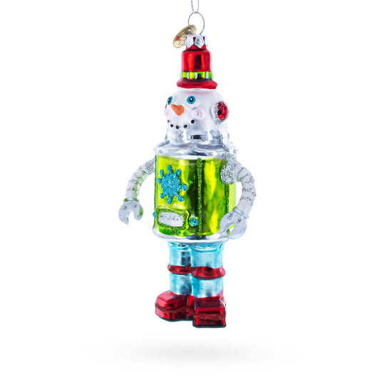 Whimsical Robot Blown Glass Christmas Ornament