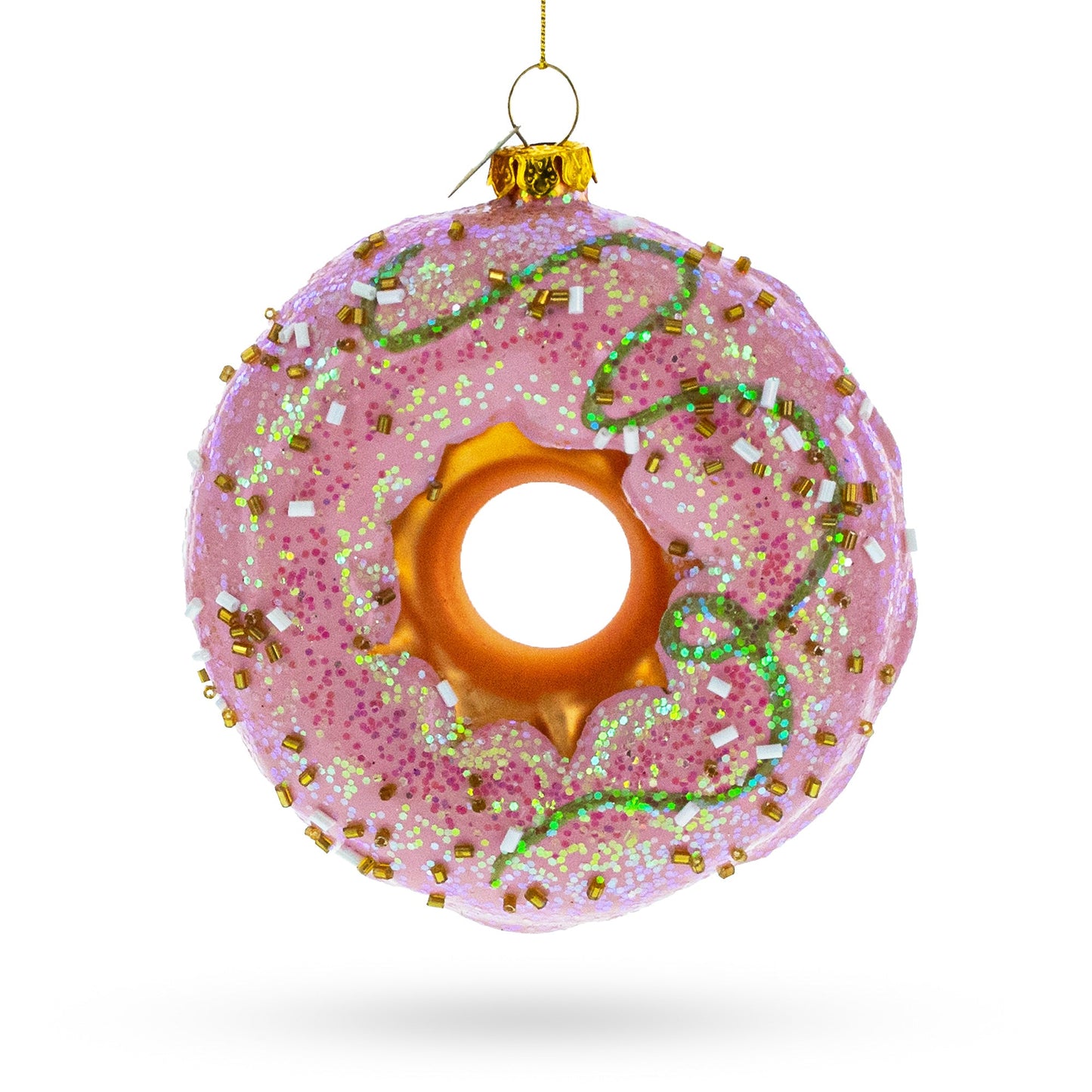 Delicious Pink Glazed Donut Blown Glass Christmas Ornament