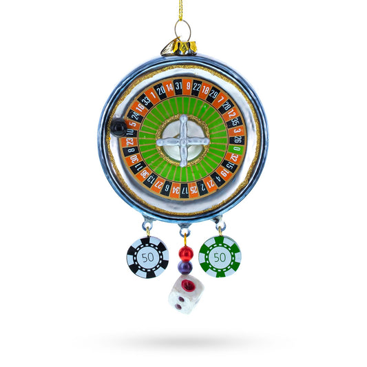 Roulette and Casino Poker Chip Glass Christmas Ornament