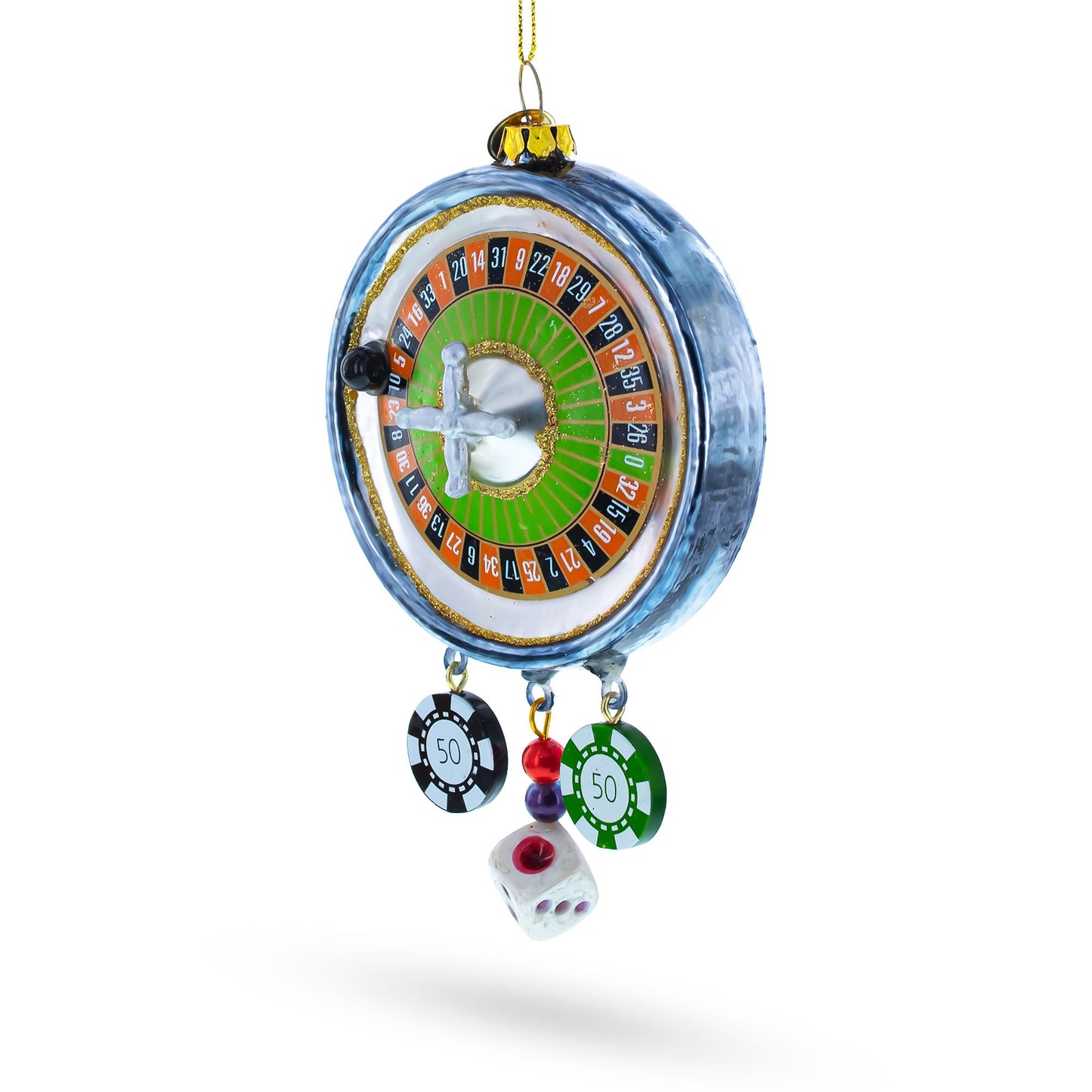 Roulette and Casino Poker Chip Glass Christmas Ornament