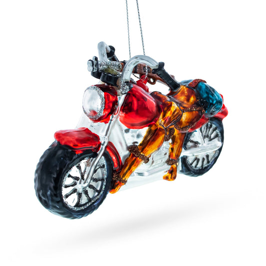 Rugged Hunter's Motorcycle Blown Glass Christmas Ornament