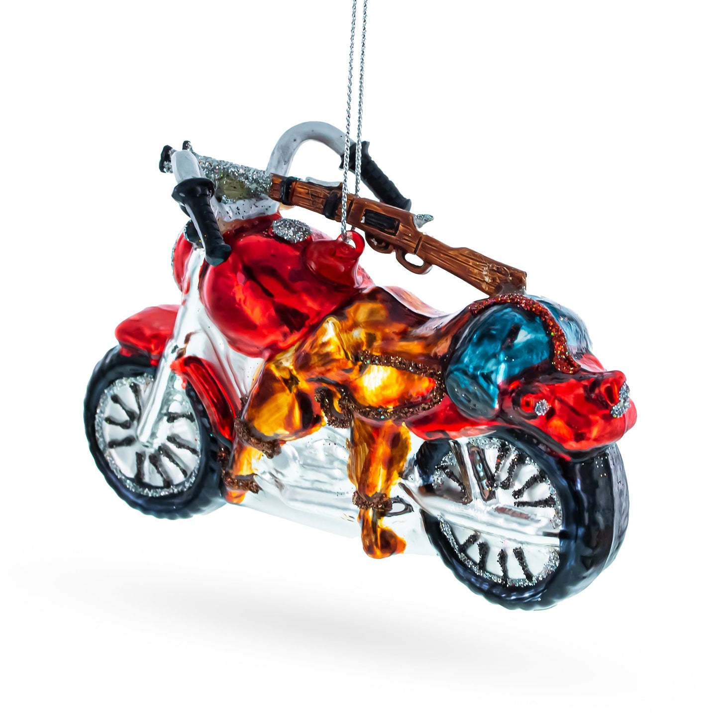 Rugged Hunter's Motorcycle Blown Glass Christmas Ornament