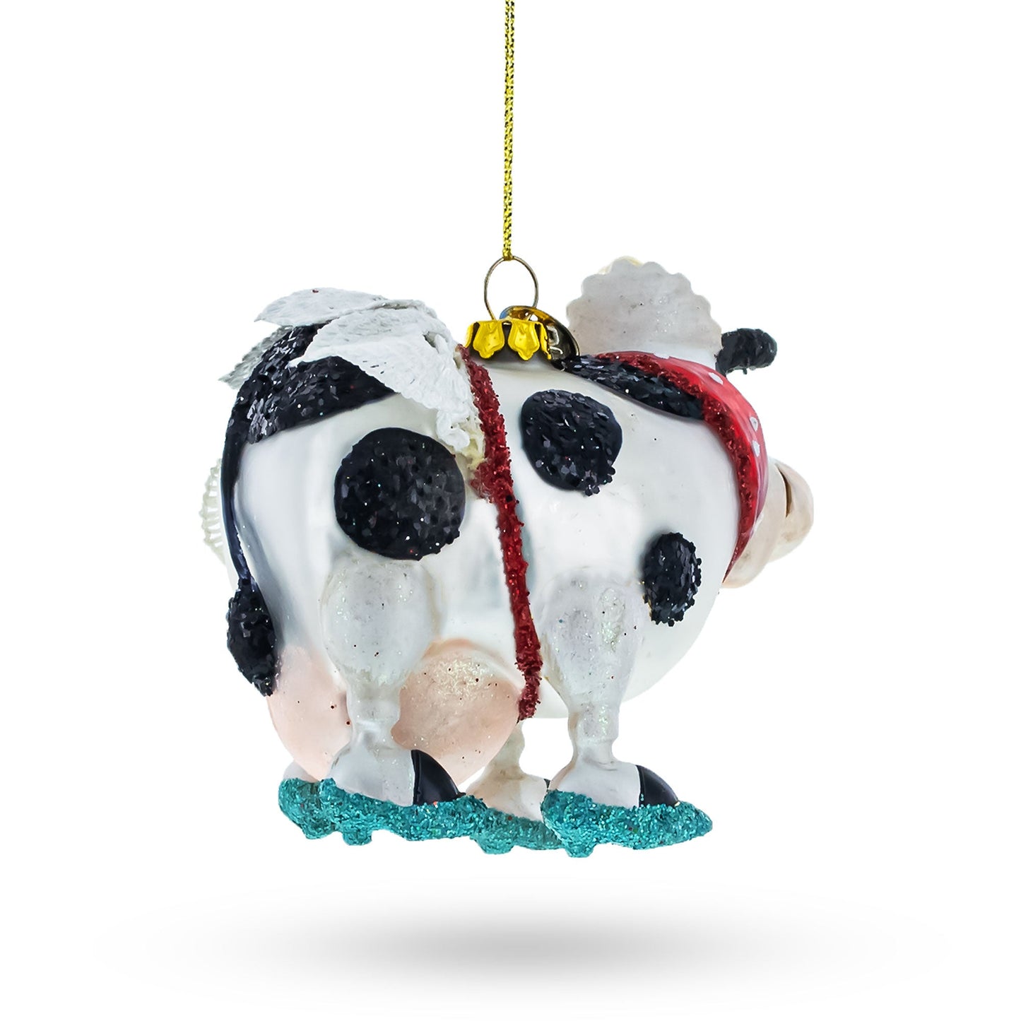 Fantastical Cow Sporting Wings Glass Christmas Ornament