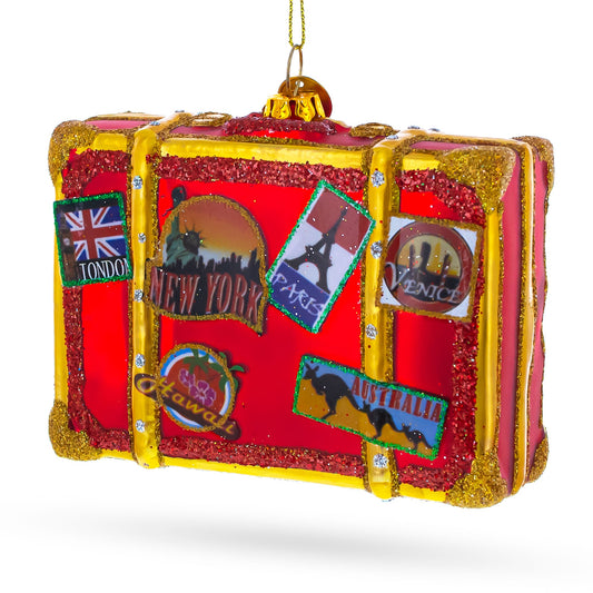 Well-Traveled Suitcase Blown Glass Christmas Ornament