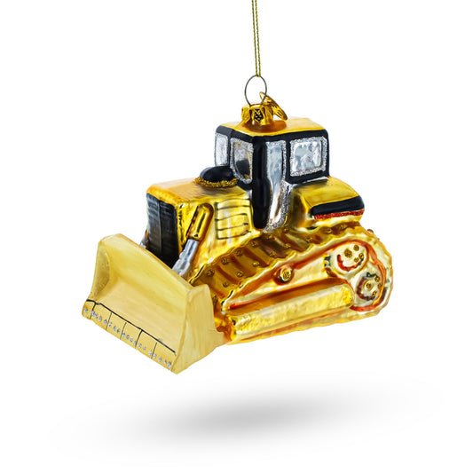 Rugged Bulldozer Blown Glass Christmas Ornament