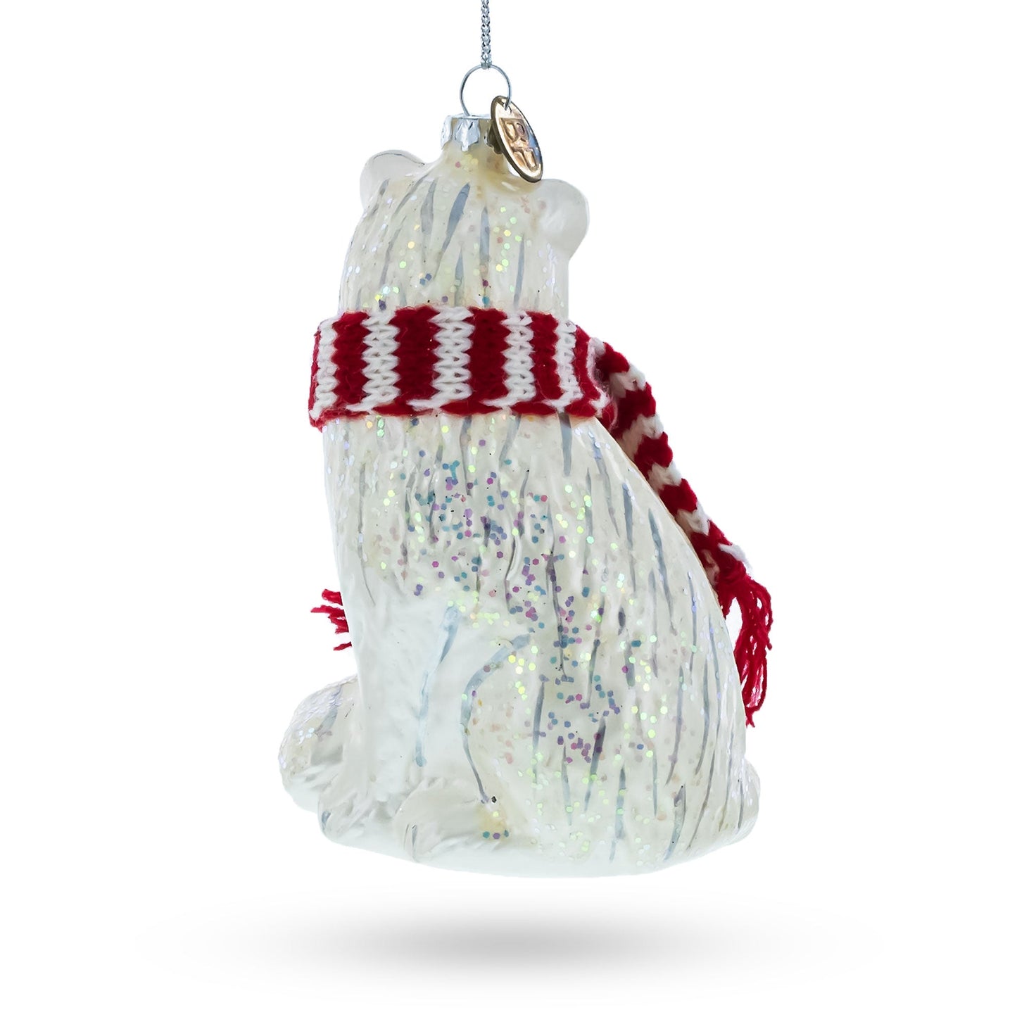 Arctic Fox with Scarf Blown Glass Christmas Ornament