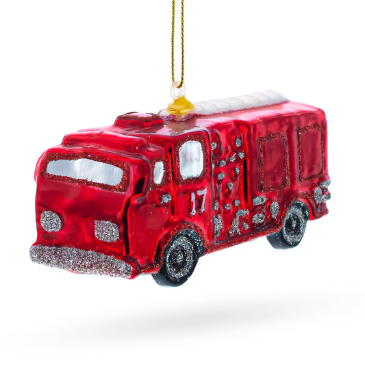 Classic Fire Truck Blown Glass Christmas Ornament