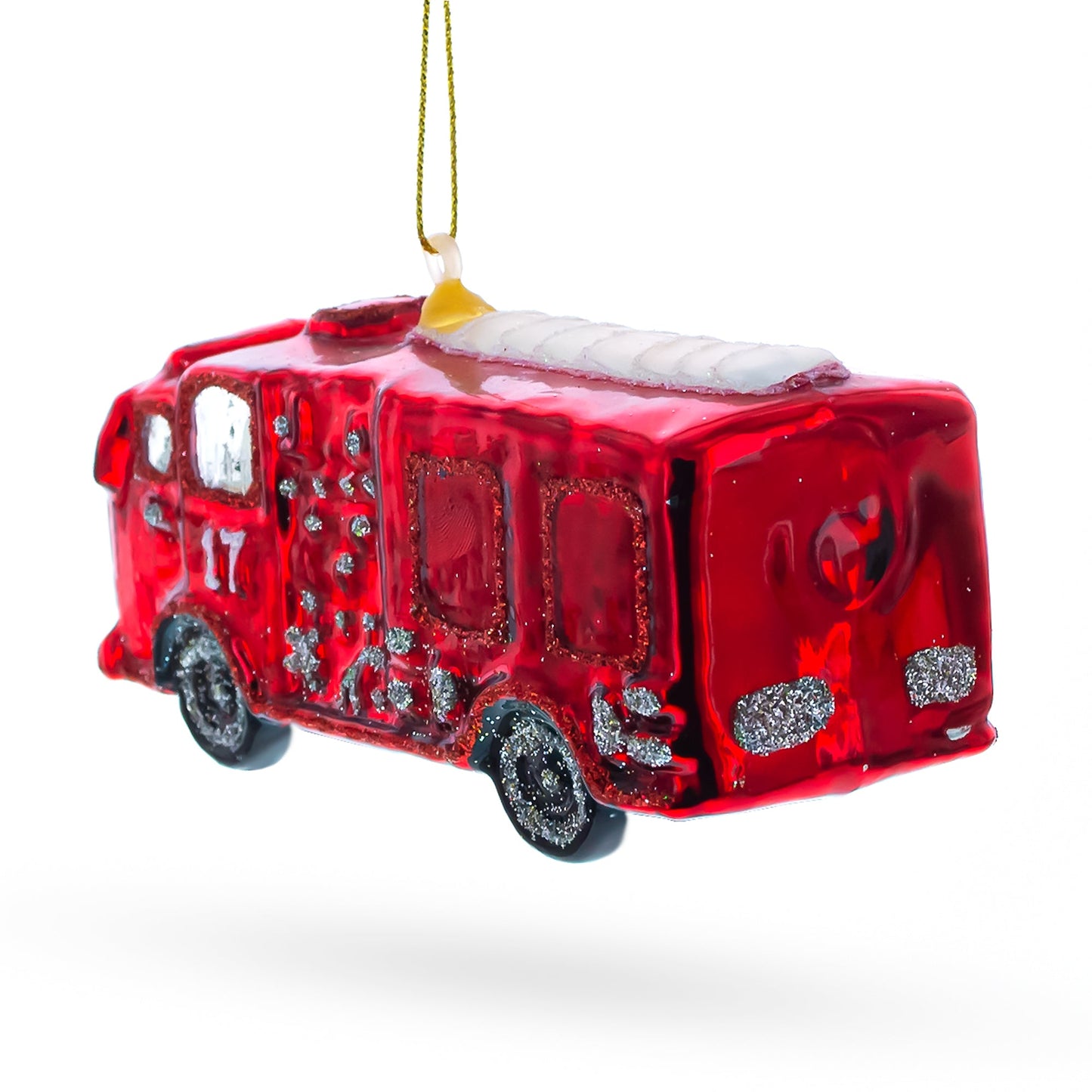 Classic Fire Truck Blown Glass Christmas Ornament