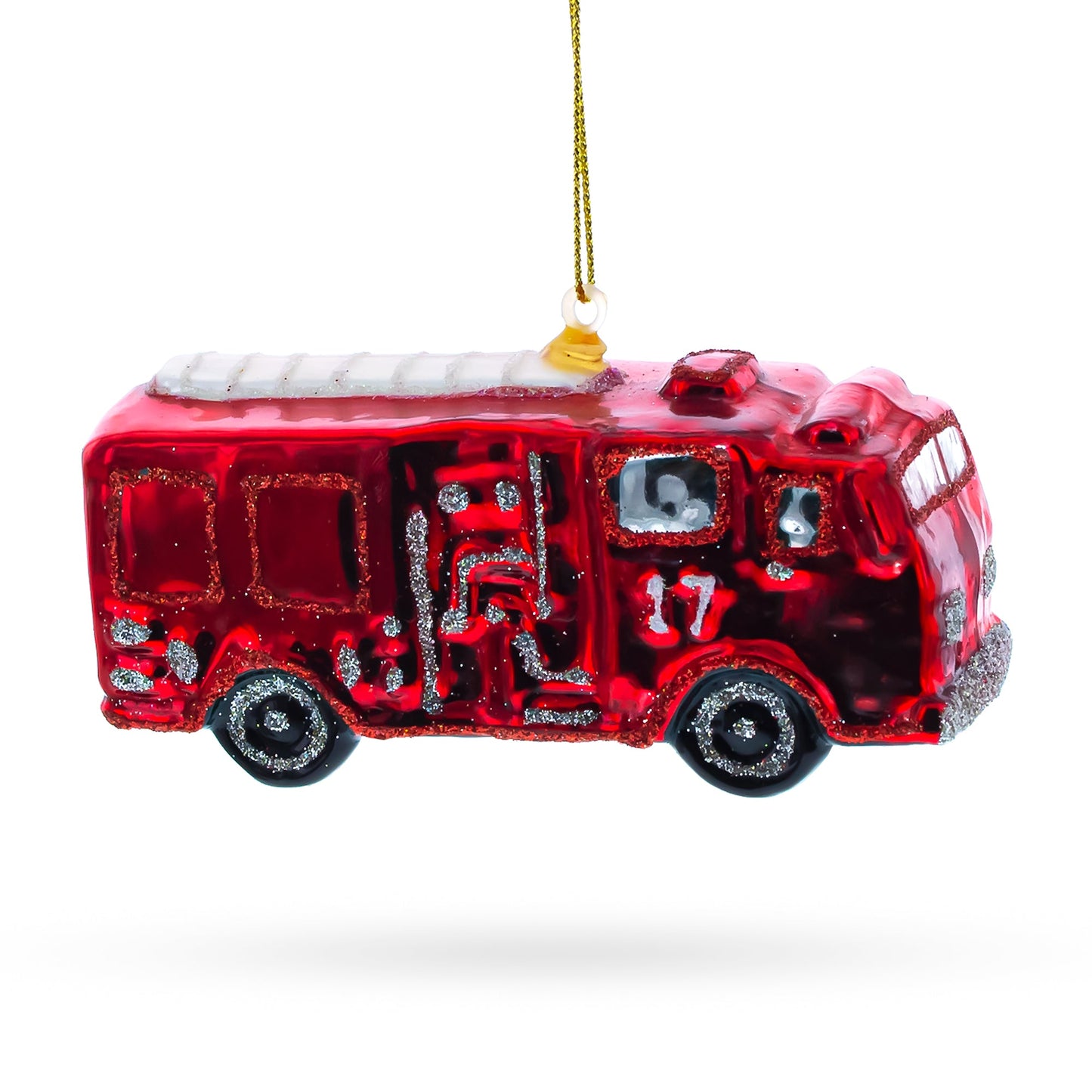 Classic Fire Truck Blown Glass Christmas Ornament