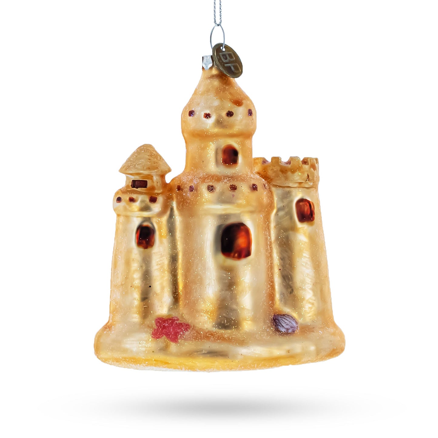 Beachy Sand Castle Blown Glass Christmas Ornament