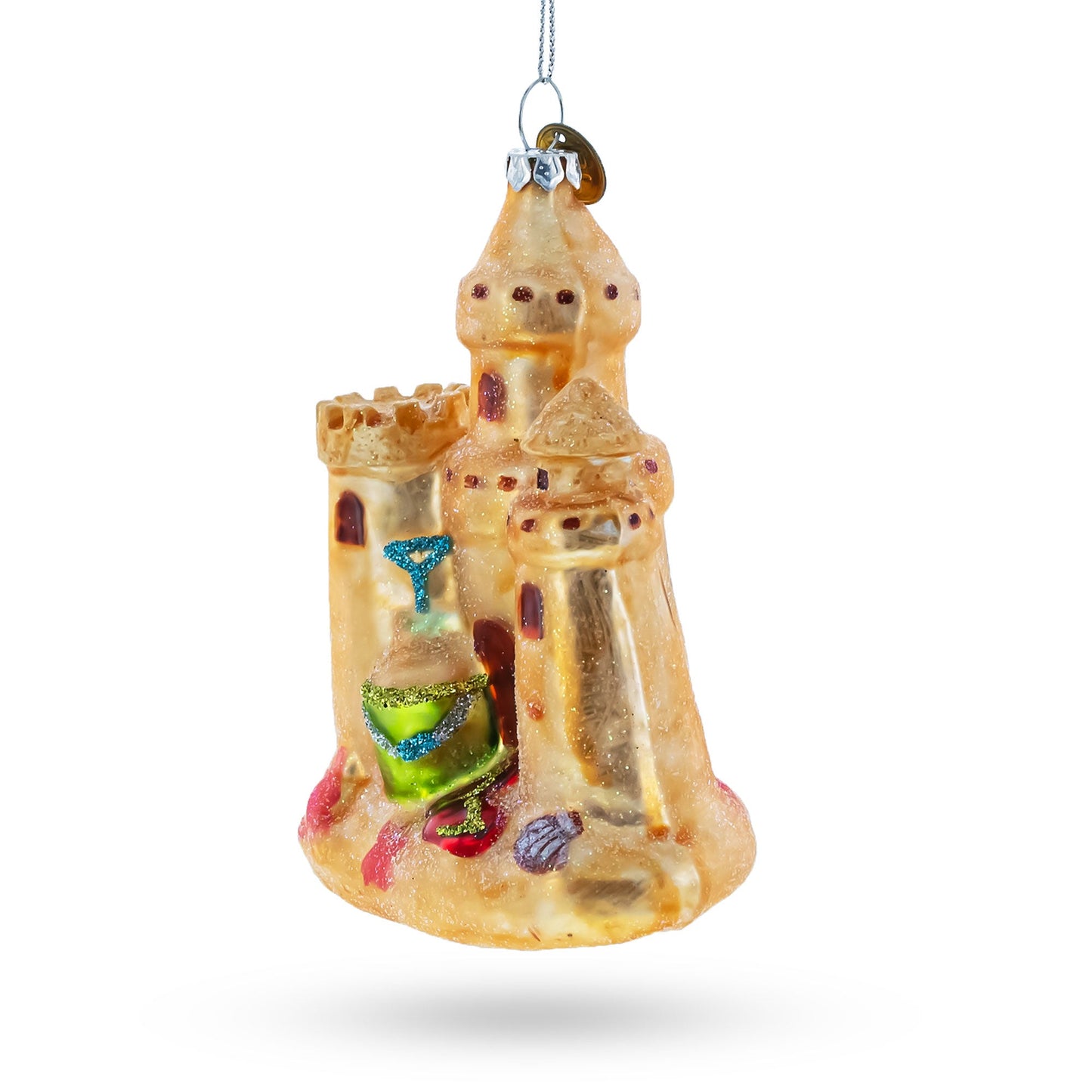 Beachy Sand Castle Blown Glass Christmas Ornament