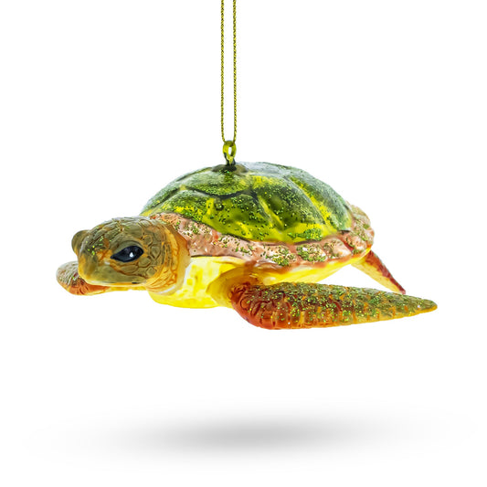 Tranquil Sea Turtle Blown Glass Christmas Ornament