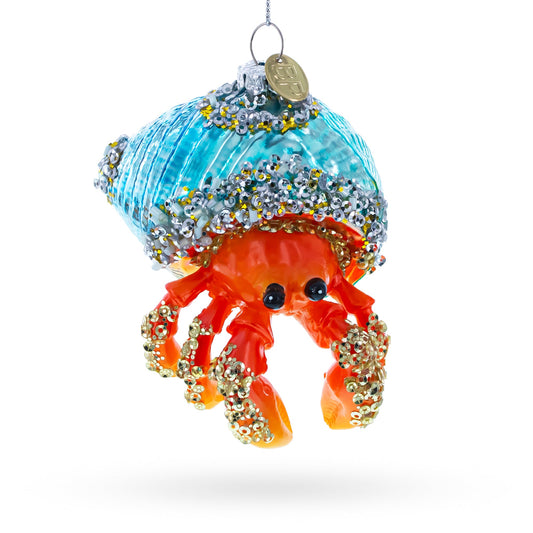 Tropical Orange Hermit Crab Blown Glass Christmas Ornament