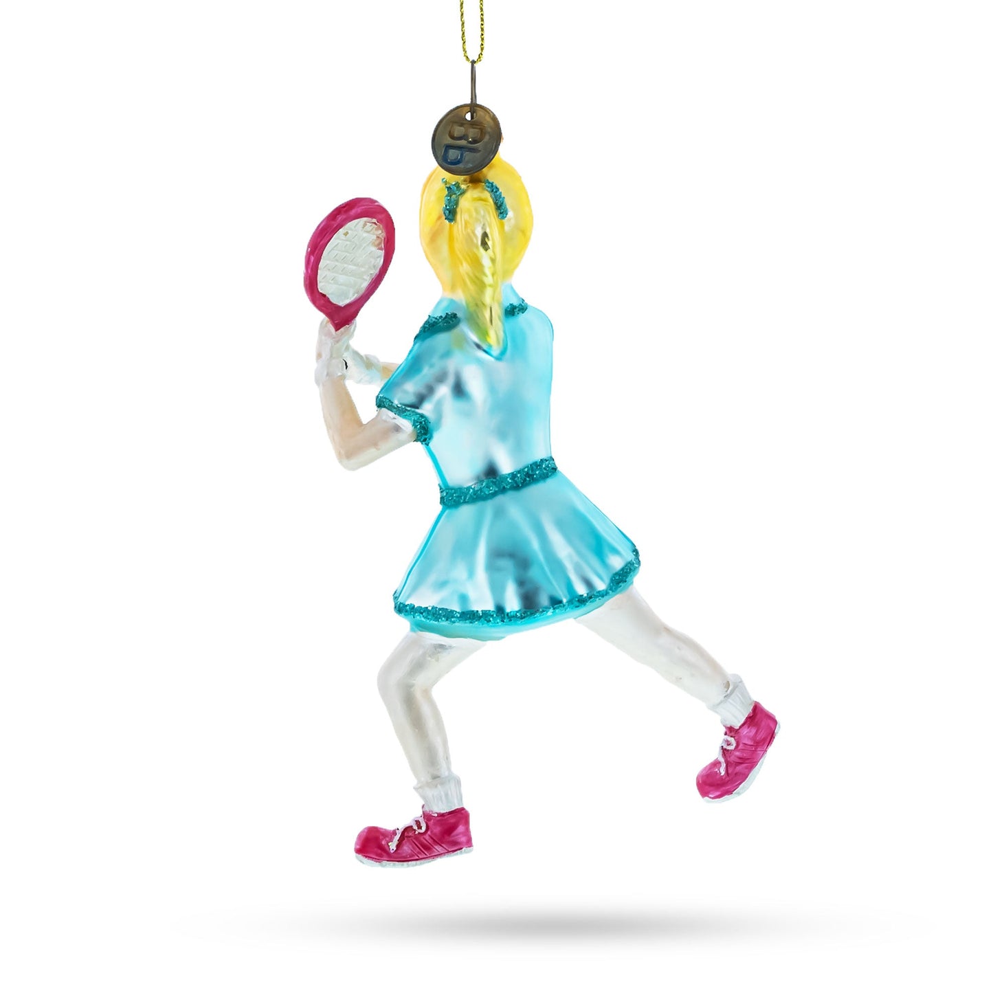 Athletic Girl Playing Tennis Blown Glass Christmas Ornament