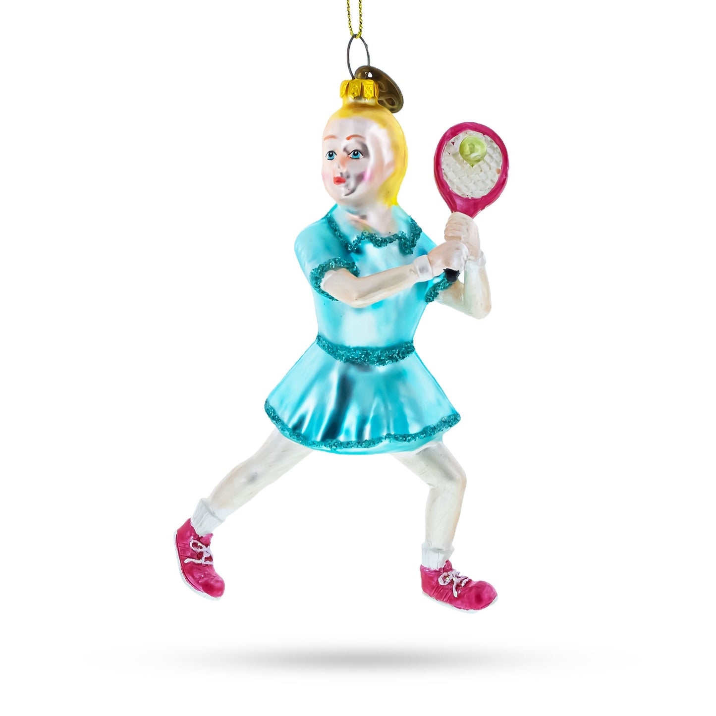 Athletic Girl Playing Tennis Blown Glass Christmas Ornament