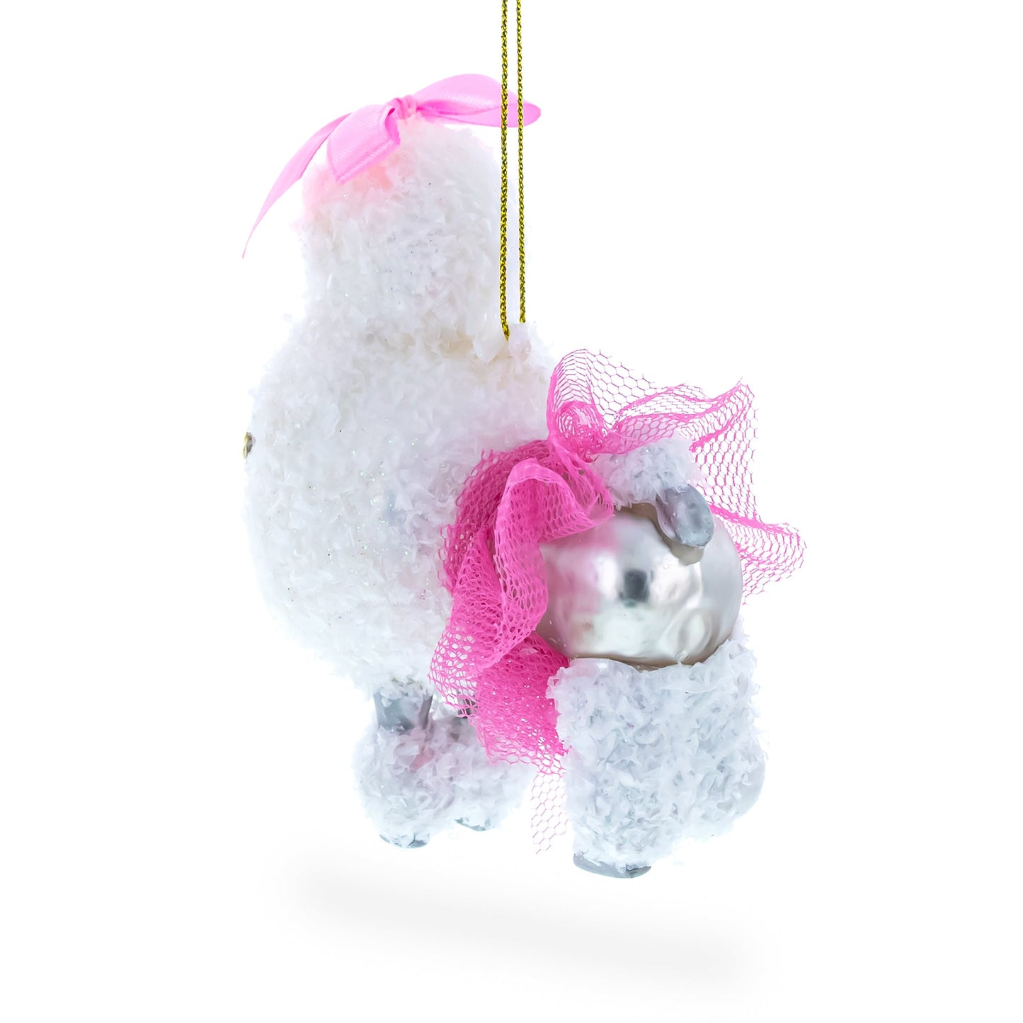 Elegant White Poodle Blown Glass Christmas Ornament