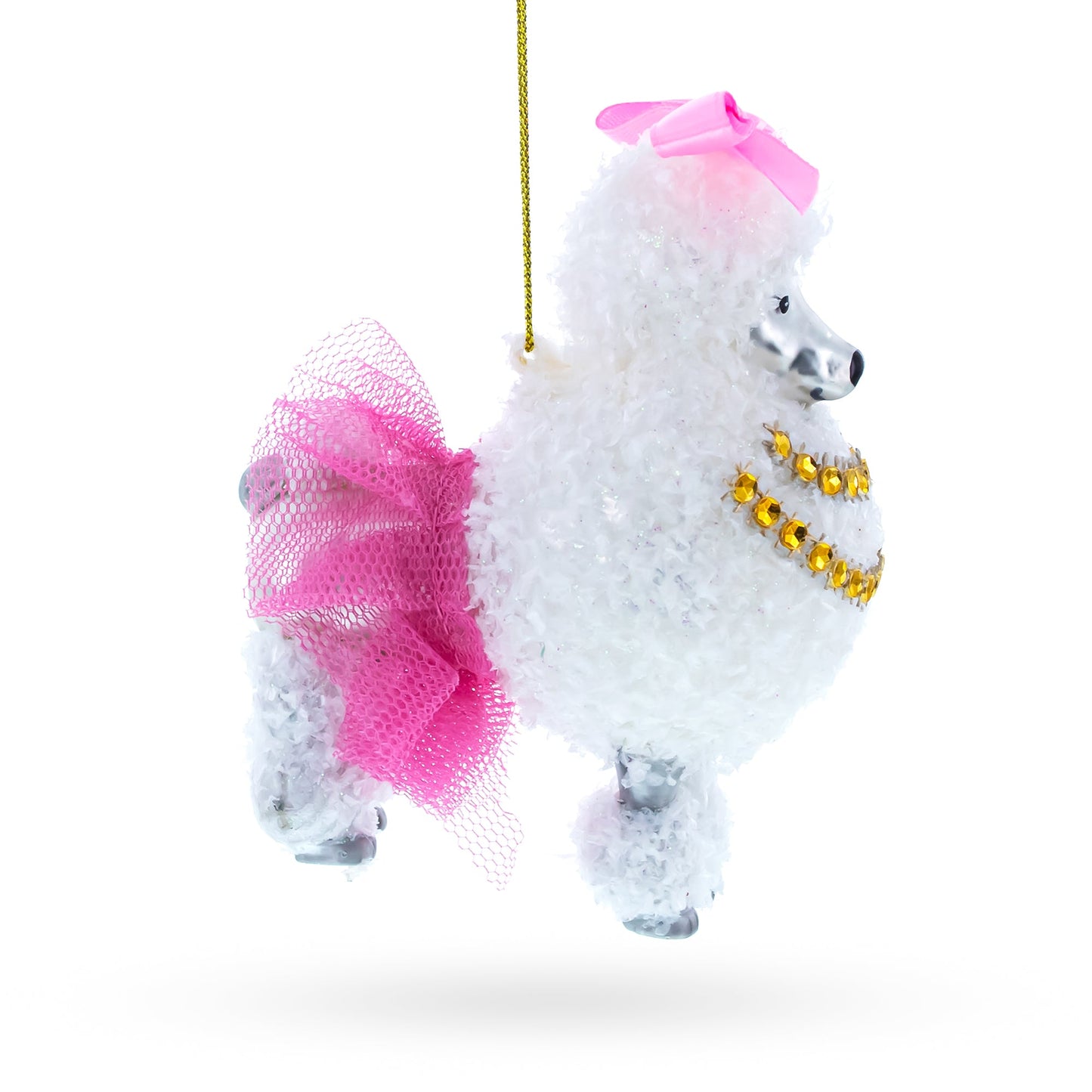 Elegant White Poodle Blown Glass Christmas Ornament