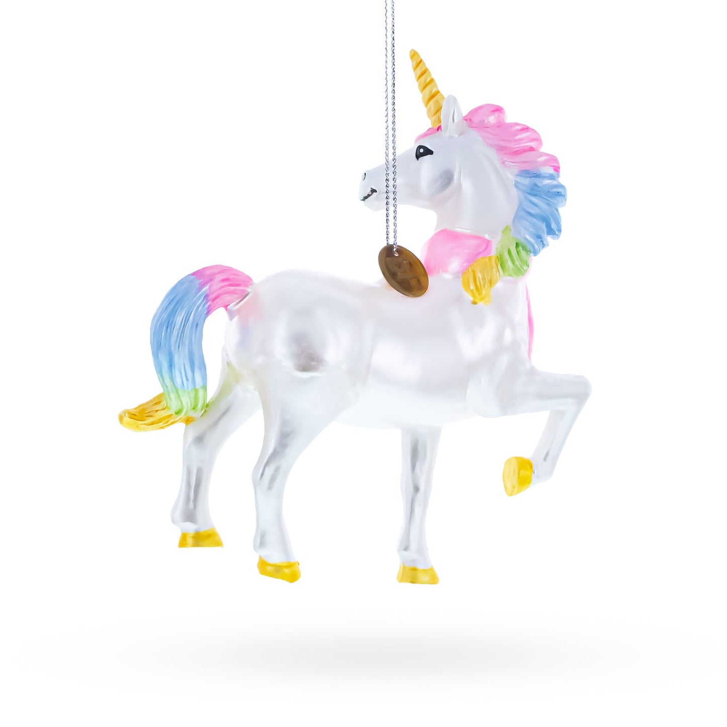 Enchanting Rainbow Unicorn Blown Glass Christmas Ornament