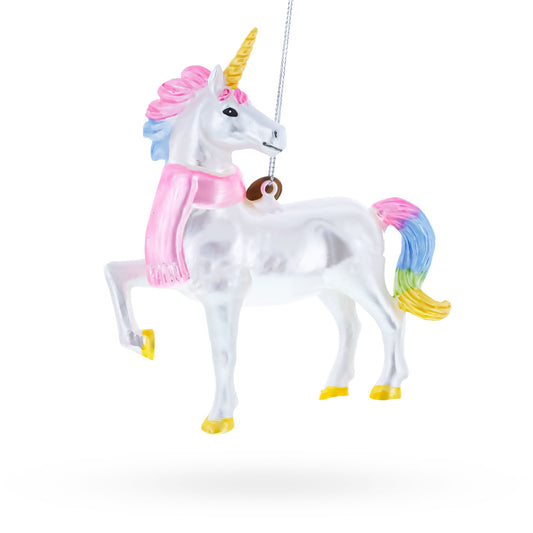 Enchanting Rainbow Unicorn Blown Glass Christmas Ornament