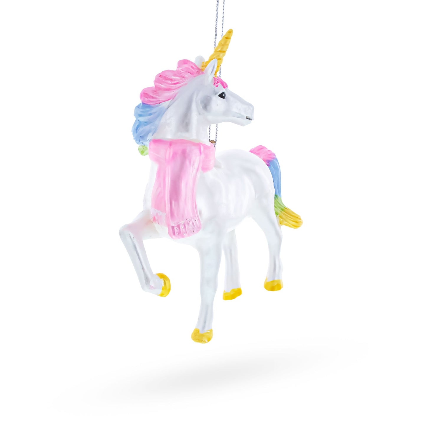 Enchanting Rainbow Unicorn Blown Glass Christmas Ornament