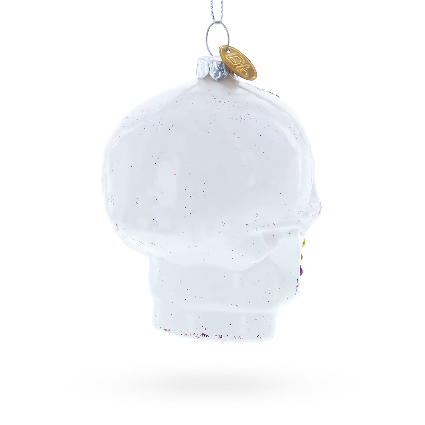 Elegantly Decorated White Skull Glass Christmas Ornament