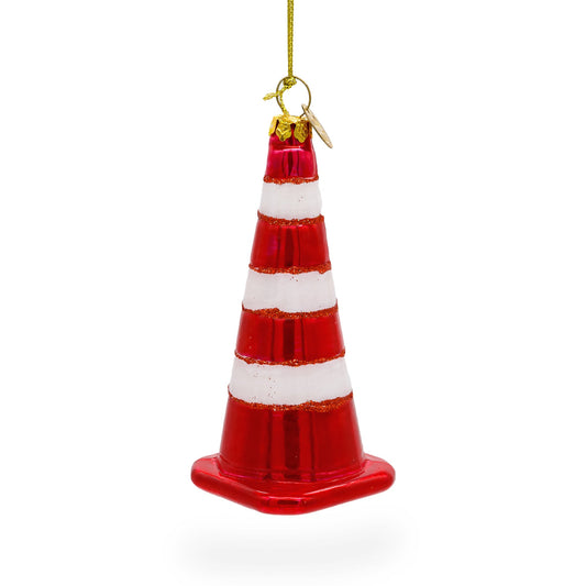 Vibrant Traffic Cone Blown Glass Christmas Ornament