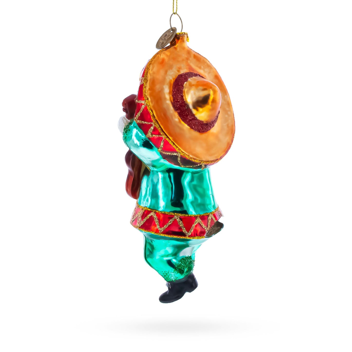 Chihuahua Dog in Sombrero Playing Guitar Blown Glass Christmas Ornament