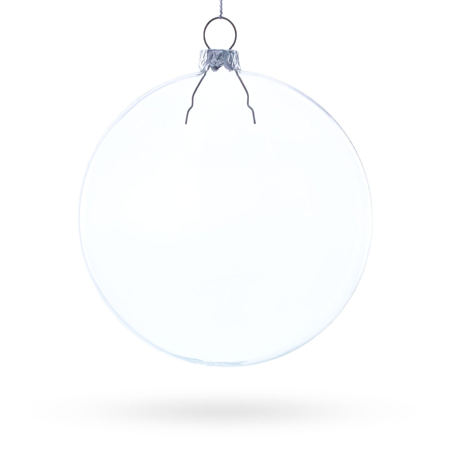 Flat Disc Clear Blown Glass Christmas Ornament