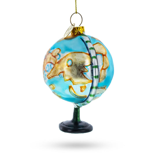 World Sphere Globe Blown Glass Christmas Ornament