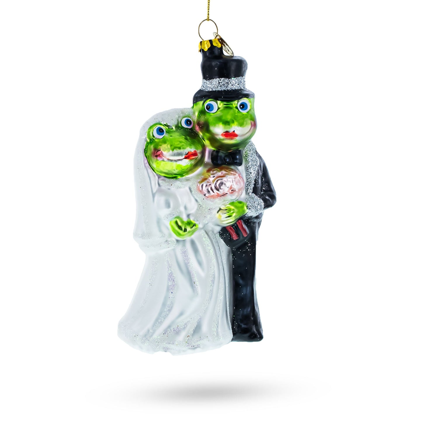 Enchanting Frog Bride and Groom Glass Christmas Ornament