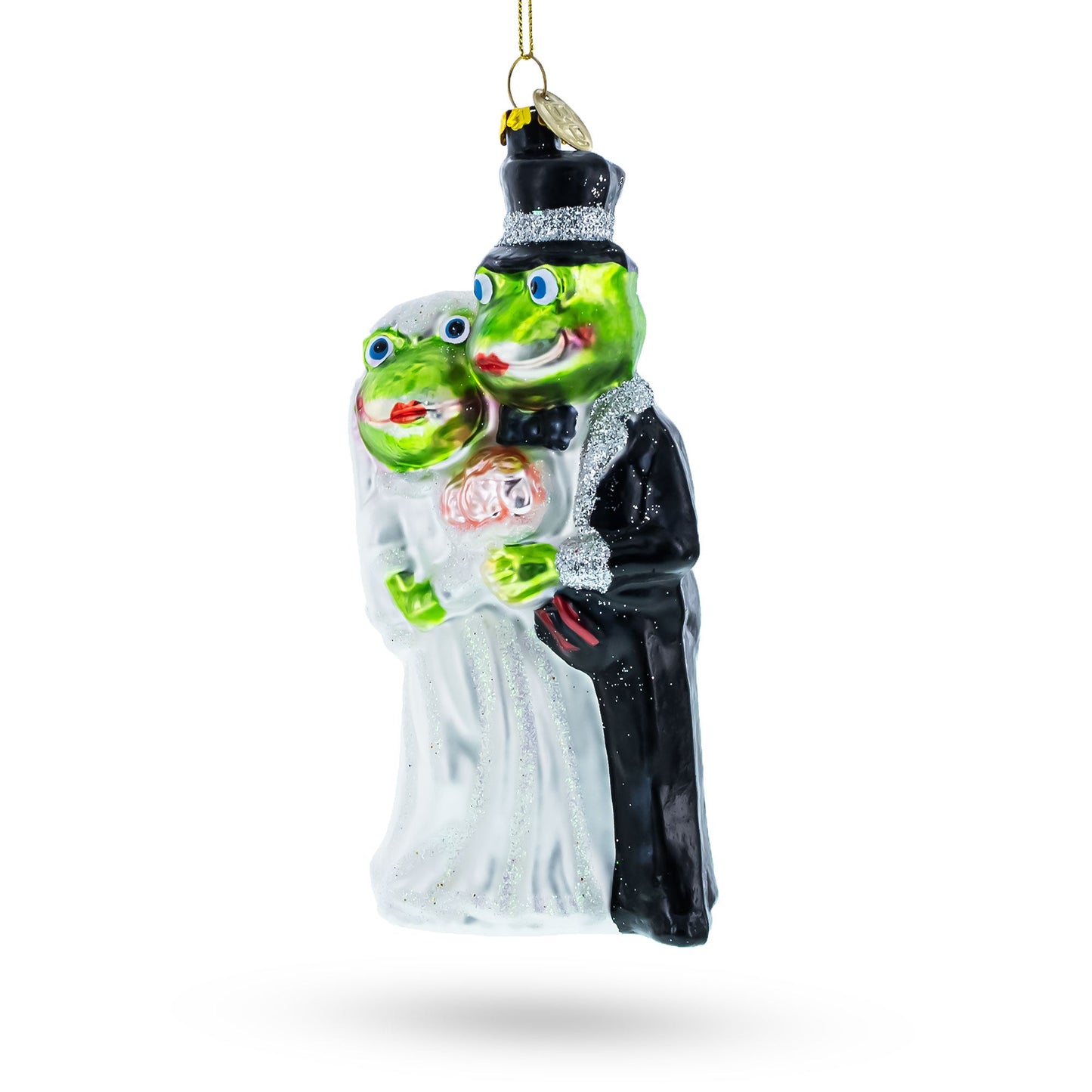 Enchanting Frog Bride and Groom Glass Christmas Ornament