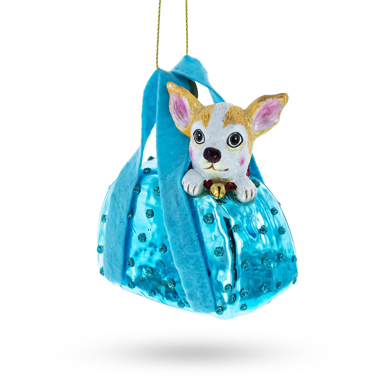 Chic Chihuahua Inside Designer Handbag Blown Glass Christmas Ornament