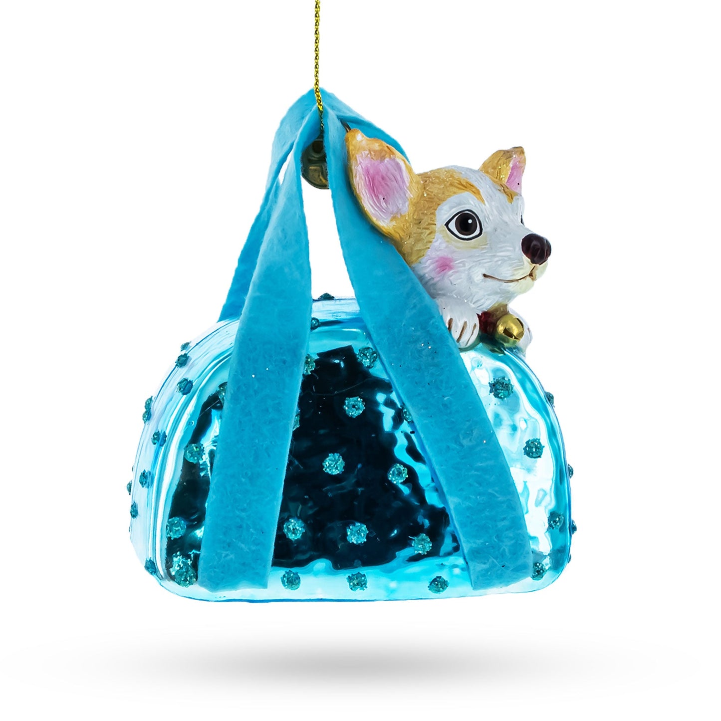 Chic Chihuahua Inside Designer Handbag Blown Glass Christmas Ornament