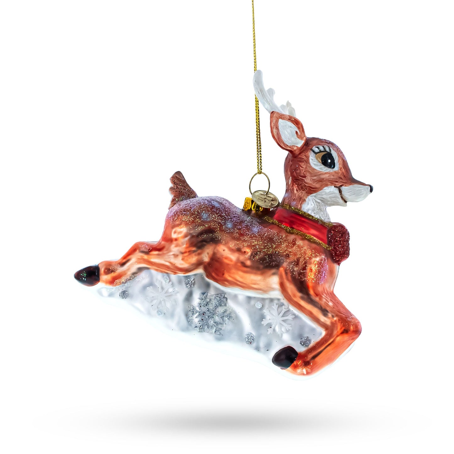 Baby Deer Running Blown Glass Christmas Ornament