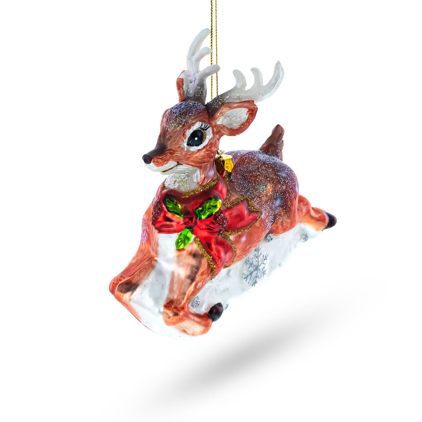 Baby Deer Running Blown Glass Christmas Ornament