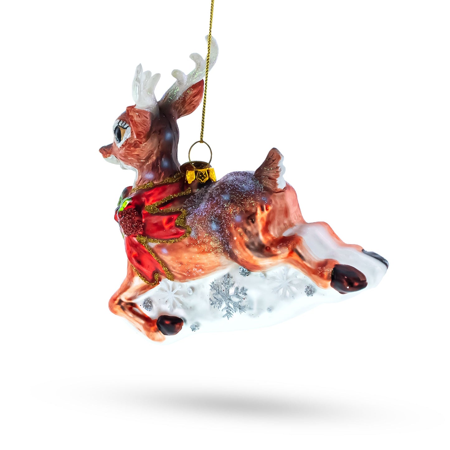 Baby Deer Running Blown Glass Christmas Ornament