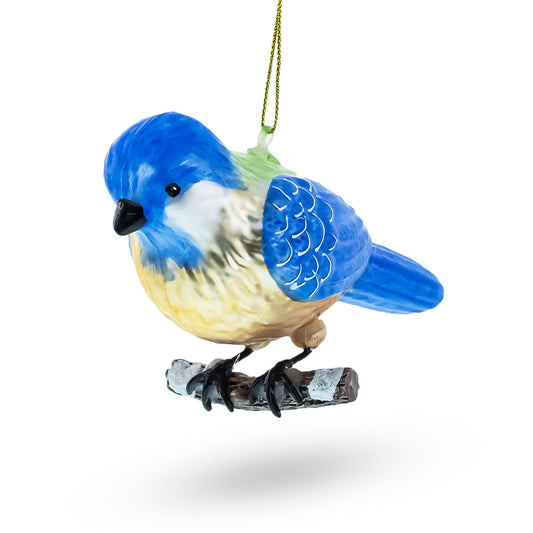 Vibrant Bluebird in Multicolored Splendor Blown Glass Christmas Ornament