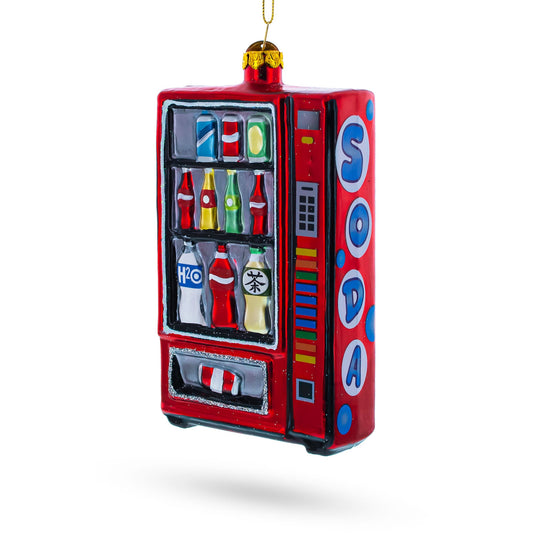 Quirky Soda Vending Machine Blown Glass Christmas Ornament