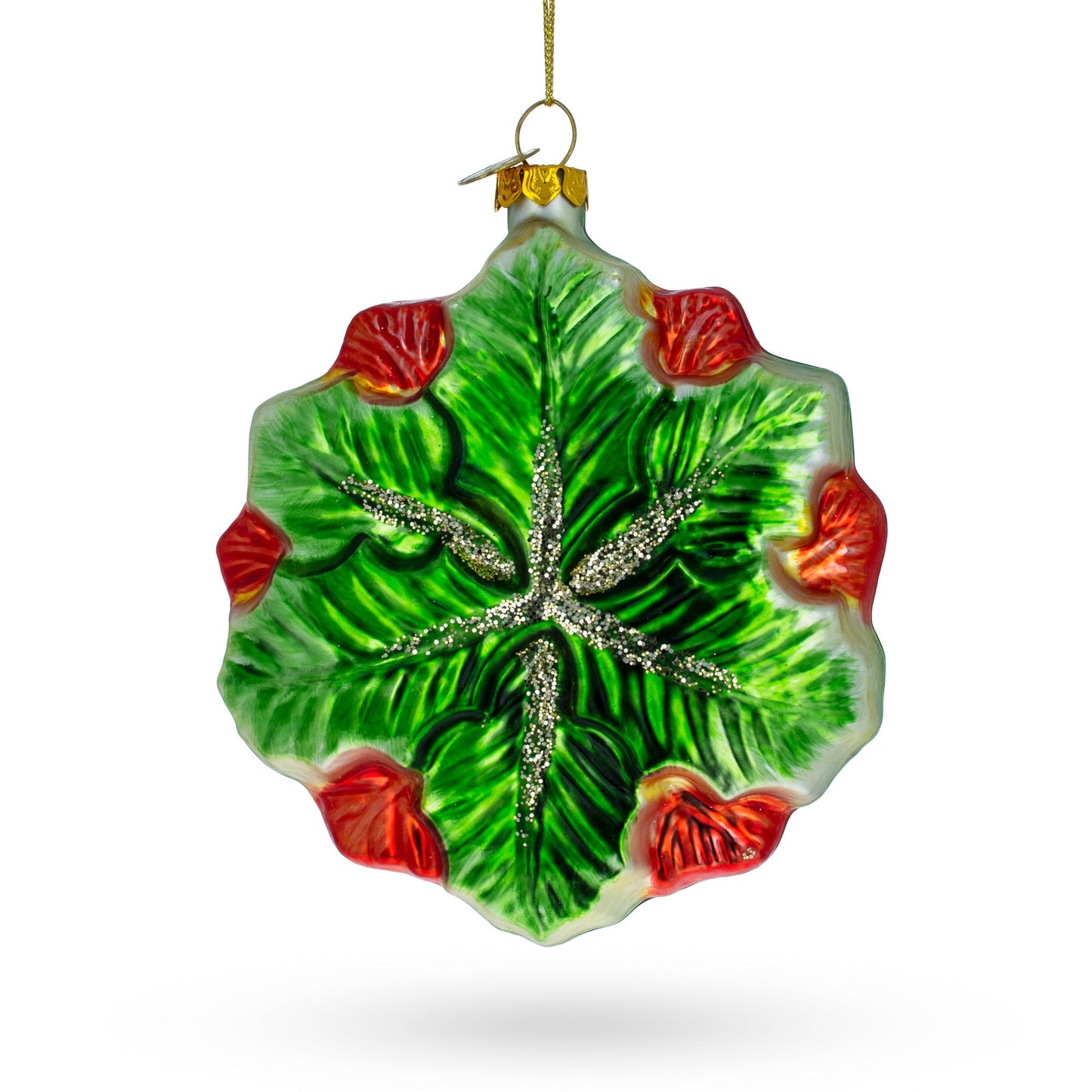 Elegant Poinsettia with Mother of Pearls Blown Glass Christmas Ornament