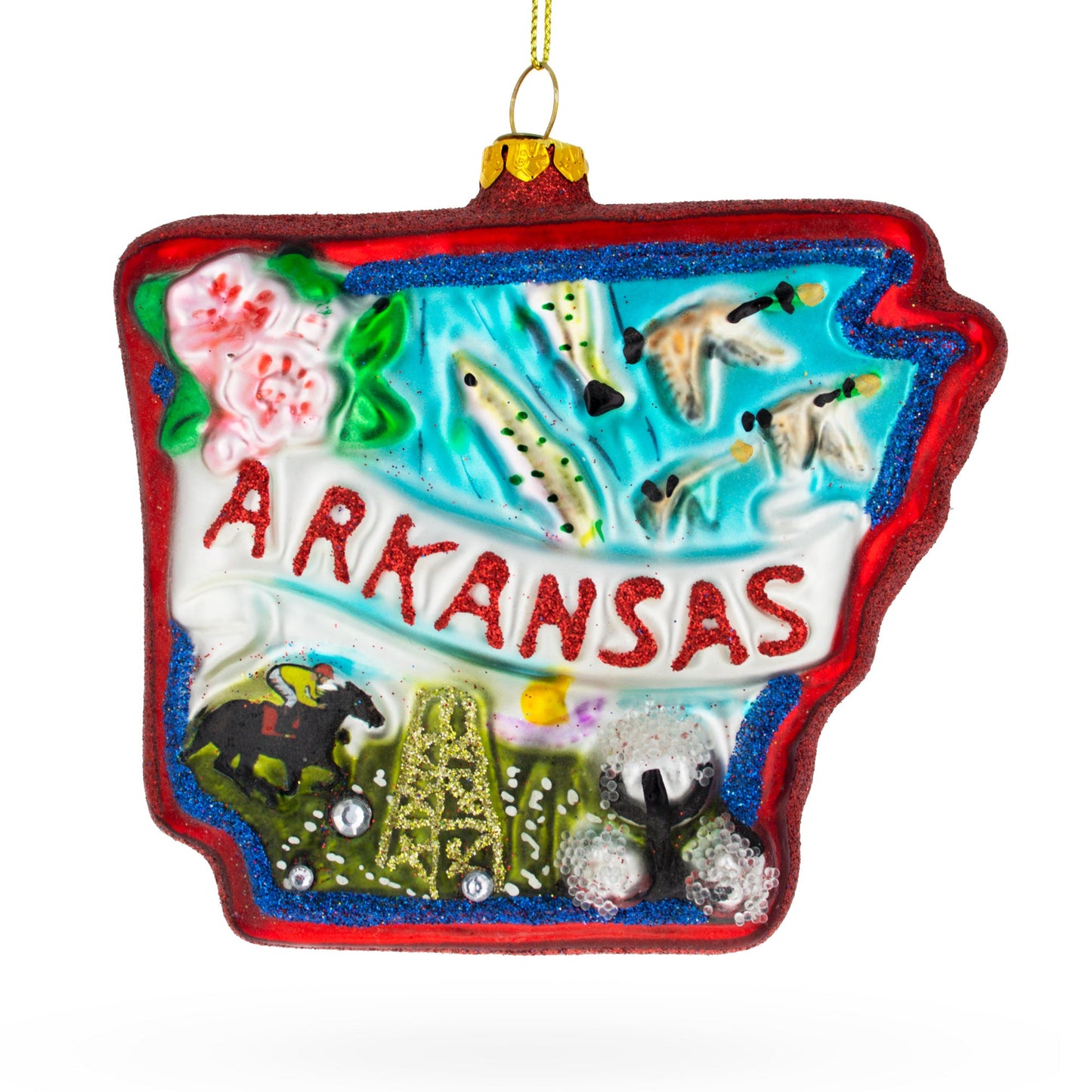 Arkansas State Landmarks Blown Glass Christmas Ornament